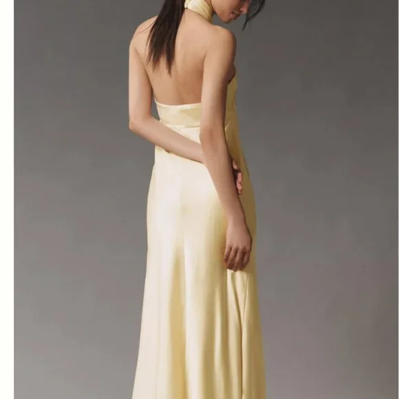 🌙 Anthropologie Halter Satin Maxi Dress – Noir Glam Luxe 🖤 - Picture 5 of 16